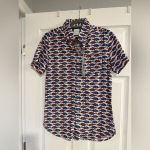 Zipcode Men's Botton Down Fish Collared Shirt Sz Small MSRP $44